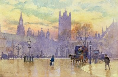 Plac Parlamentu o zmierzchu, 1889 (wc na papierze) (para 105487) autorstwa Herbert Menzies Marshall