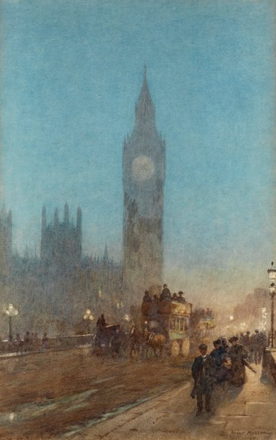 Zmierzch na Moście Westminsterskim (akwarela i akwarela) autorstwa Herbert Menzies Marshall