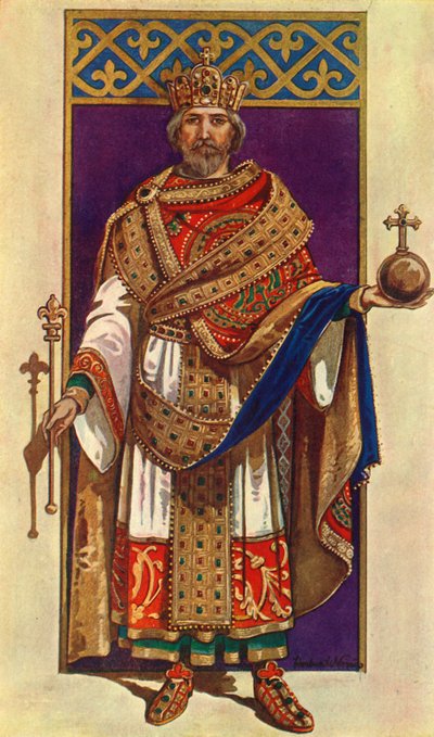 Cesarz Karol Wielki w pełnym stroju państwowym 800 n.e., 1924 r. autorstwa Herbert Norris