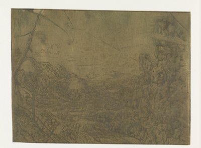 Krajobraz z wodospadem, wersja pierwsza Krajobraz z wodospadem: wersja pierwsza autorstwa Hercules Segers