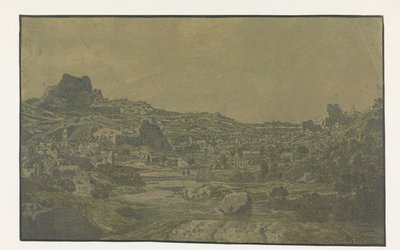Dolina z rzeką i miasto z czterema wieżami autorstwa Hercules Segers