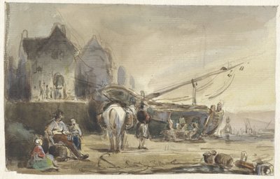 Scena na plaży z łodziami i rybakami autorstwa Herman Frederik Carel ten Kate