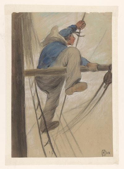 Żeglarz w olinowaniu autorstwa Herman Heijenbrock (signed by artist)