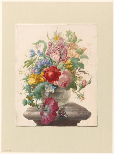 Kwiaty w szklanym wazonie z motylem Bloemen w Vaas spotkał Atalanta autorstwa Herman Henstenburgh