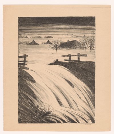 Meuse i Waal zalewają Jan. 1926 (oryginalny tytuł na obiekcie) autorstwa Herman Heuff (signed by artist)