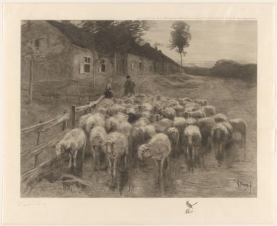 Pasterz i niewiasta ze stadem owiec autorstwa Herman Johannes van der Weele (signed by artist)