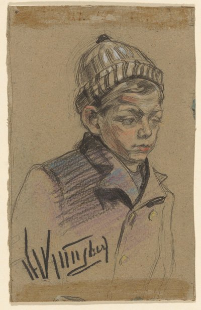 Chłopiec w płaszczu i kapeluszu autorstwa Herman Kruyder (signed by artist)