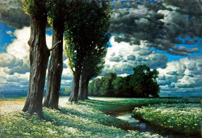 Topole nad strumieniem (olej na płótnie) autorstwa Herman Rüdisühli