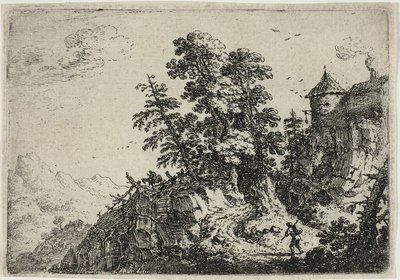 Podróżni na krętej drodze, od Six Landscapes autorstwa Herman Saftleven