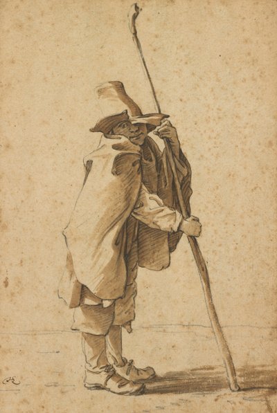 Młody pasterz opierający się na swoim "Houlette" autorstwa Herman Saftleven the Younger