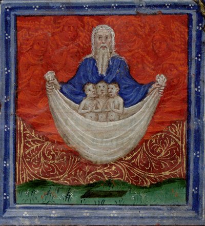 Bóg Ojciec z trzema duszami wskrzeszony z martwych Godzin, ok.1410 autorstwa Herman Scheerre