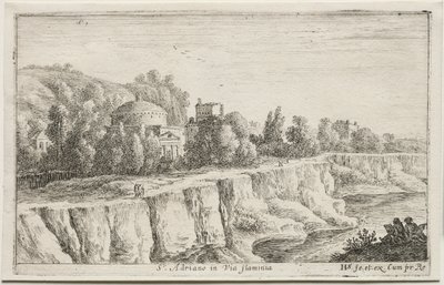 Różnorodne widoki w Rzymie i okolicach: św. Adriano na Via Flaminia, 1653. autorstwa Herman van Swanevelt