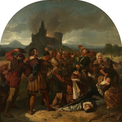 Odcinek z niemieckiej wojny chłopskiej Zabójstwo hrabiego Helfensteina pod Weinsbergiem, ok. 1867 r. autorstwa Hermann Eichler