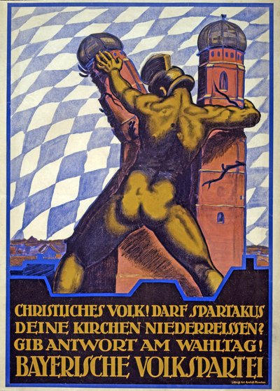 Plakat kampanii wyborczej Bawarskiej Partii Ludowej (kolor lito) autorstwa Hermann Keimel