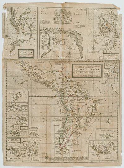 Nowa i dokładna mapa krajów przybrzeżnych i wysp w granicach Ye South Sea Company autorstwa Hermann Moll