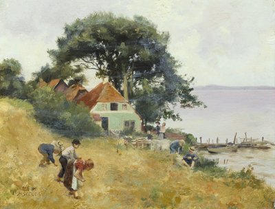 Dzieci zbierające się nad jeziorem, ok. 1900-10 (olej na panelu) autorstwa Hermann Seeger