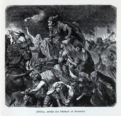 Attila po porażce w Soissons, 1882 autorstwa Hermann Vogel