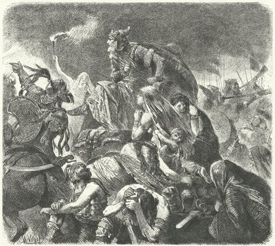 Hun Attila po decydującym ataku Wizygotów w bitwie pod Chalons, 451 autorstwa Hermann Vogel