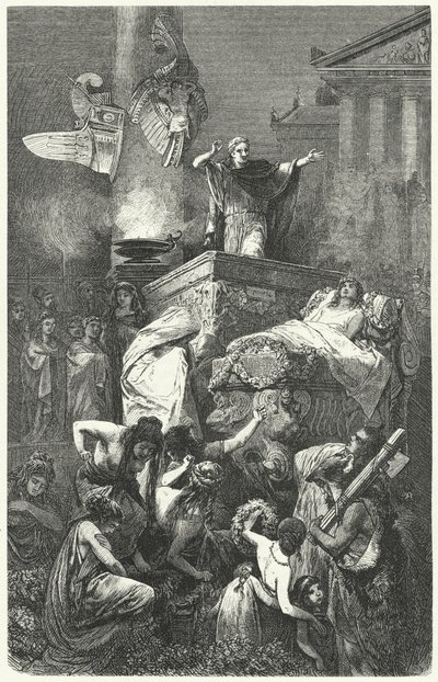 August wygłaszający przemówienie na pogrzebie swego siostrzeńca Marcellusa, 23 pne autorstwa Hermann Vogel