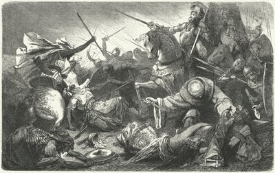 Chrześcijanie walczący z Almohadami w bitwie pod Las Navas de Tolosa, Hiszpania, 1212 r autorstwa Hermann Vogel