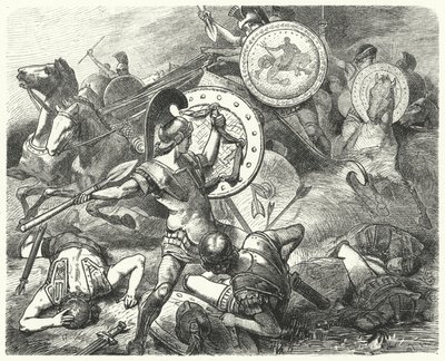 Epaminondas ratujący życie Pelopidasa w bitwie pod Mantineą, 385 pne autorstwa Hermann Vogel