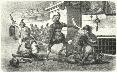 Gladiatorzy walczący na arenie w starożytnym Rzymie autorstwa Hermann Vogel