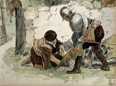 Henryk IV (1553-1610) ranny podczas zwiadu w Aumale przeciwko armii Mayenne. Ilustracja Hermanna Vogla (1856-1918) w „”Henri IV”” autorstwa Hermann Vogel