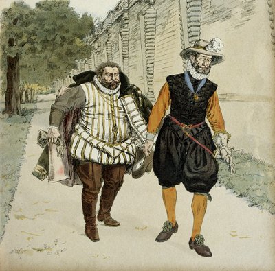 Henryk IV (1553-1610) i Karol de Lorraine, książę Mayenne (1554-1611). Pierwsza rozmowa pojednawcza między dwoma wrogami, Mayenne, przywódcą legueurów i królem, w ogrodach Chateau de Montceaux w Brie w 1596 roku. autorstwa Hermann Vogel