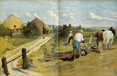 Chłopi widzieli przejście maruderów i szabrowników schwytanych przez armię królewską Henryka IV (1553-1610). Ilustracja autorstwa Hermann Vogel