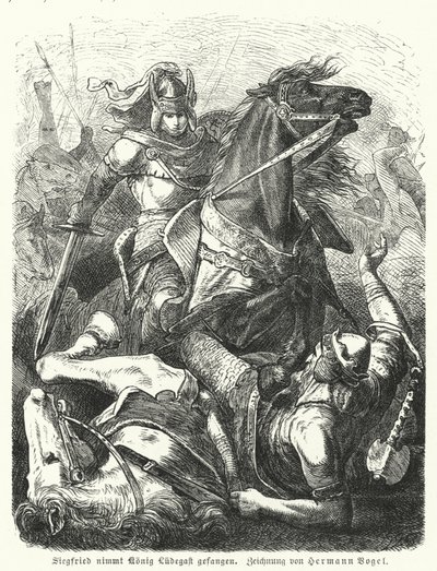 Zygfryd chwytając króla Ludegast autorstwa Hermann Vogel