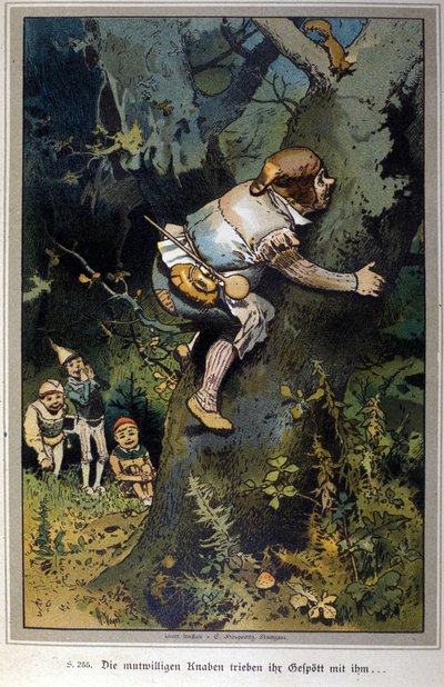 Śmiały chłopak był pośmiewiskiem wszystkich. Opowieść o braciach Jacobie Grimm (1785-1863) i Wilhelmie Grimmie (1786-1859). Ilustracja Vogla. autorstwa Hermann Vogel