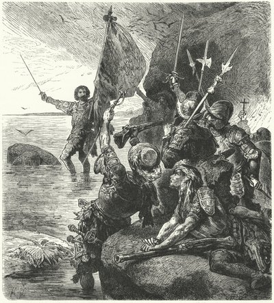 Vasco Nunez de Balboa twierdzi, że Ocean Spokojny dla Hiszpanii, 1513 autorstwa Hermann Vogel