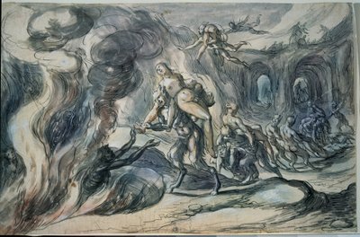 Eurydice w zaświatach (Eurydice w piekle). Obraz Hermanna Weyera (1596-około 1621). Akwarela i tusz na papierze, 20,9 x 32,2 cm autorstwa Hermann Weyer