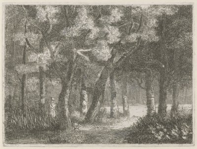 Myśliwy i jego pies w lesie autorstwa Hermanus Jan Hendrik van Rijkelijkhuysen