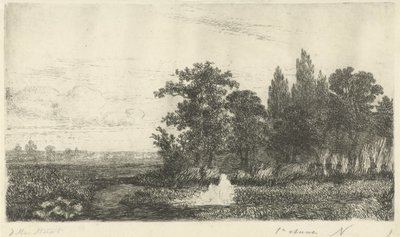 Mężczyzna i kobieta nad strumieniem na skraju lasu autorstwa Hermanus Jan Hendrik van Rijkelijkhuysen