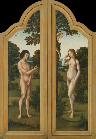 Adão e Eva (pintura em madeira) polonês autorstwa Herri met de (c.1510 p.1550) Bles