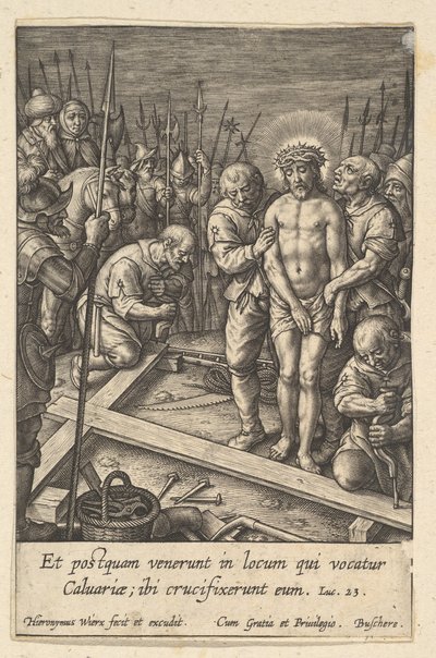 Przygotowanie krzyża przed 1619 r. autorstwa Hieronymous Wierix