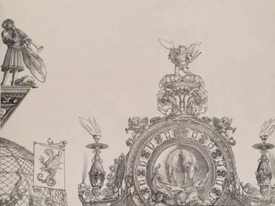 Szczyt Prawego Portalu oraz Trębacz i Sztandar z Portalu Centralnego, fr..., 1515. autorstwa Hieronymus Andreae