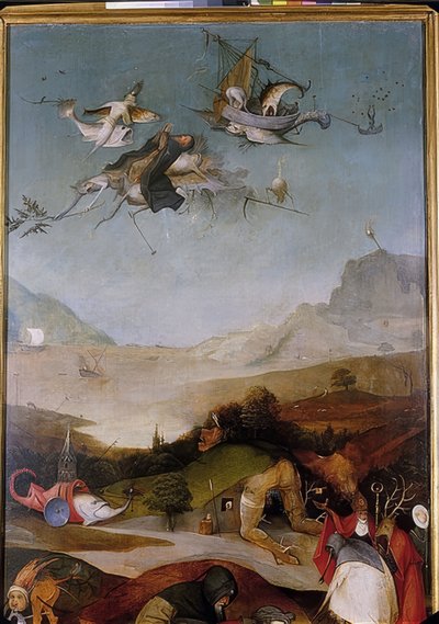 Kuszenie św. Antoniego (Triptycon, fragment lewego skrzydła) autorstwa Hieronymus Bosch