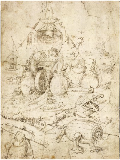 Piekielny krajobraz par Bosch, Hieronymus (ok. 1450-1516). Pióro, brązowy tusz indyjski na papierze, ok. 1900 r. 1500, kolekcja prywatna autorstwa Hieronymus Bosch