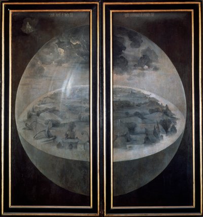 Stworzenie Świata, zamknięte drzwi tryptyku Ogród rozkoszy ziemskich, ok. 1500 autorstwa Hieronymus Bosch