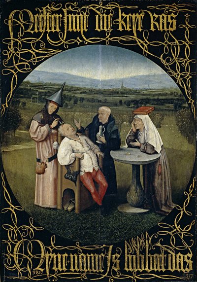 Lekarstwo na szaleństwo Wydobycie kamienia szaleństwa, między 1488 a 1516 r. autorstwa Hieronymus Bosch