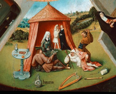 Pożądanie. Szczegół z tabeli siedmiu grzechów głównych (olej na drewnie) autorstwa Hieronymus Bosch