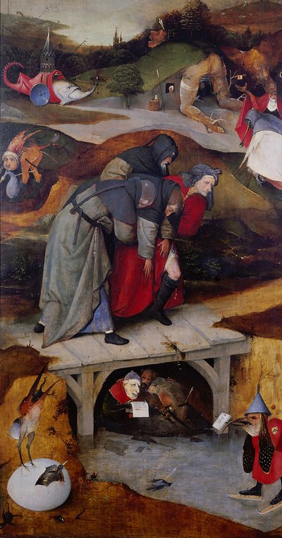 Kuszenie św. Antoniego Detal lewego skrzydła tryptyku, Między 1495 a 1515 autorstwa Hieronymus Bosch