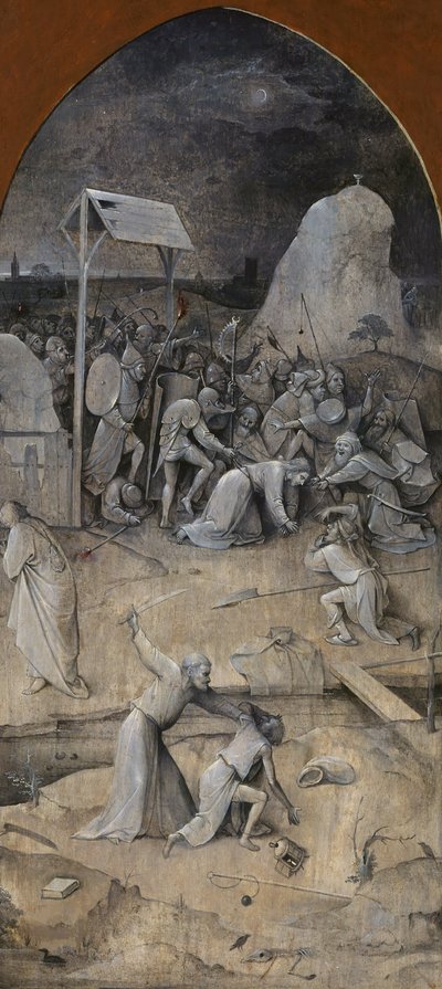 Kuszenie św. Antoniego. Tryptyk, rewers: Pojmanie Chrystusa, 1500-1501. autorstwa Hieronymus Bosch