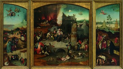 Kuszenie św. Antoniego. Reprodukcja w wysokiej rozdzielczości z Google Art Project. W lewym górnym rogu trzeba było ponownie zsamplować autorstwa Hieronymus Bosch
