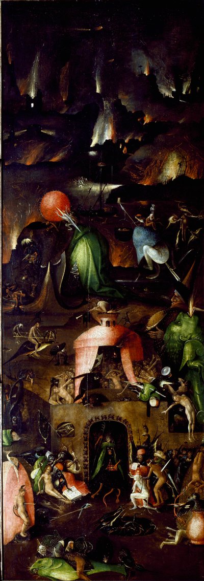 Tryptic of the Last Judgement: prawy panel przedstawiający piekło. Obraz na drewnie: Hieronymus Van Aeken (Aken) dit Jerome Bosch (1450-1516) 1504 około Sun. 167,5x60 cm Wiedeń, galeria malarstwa Akademii Sztuk Pięknych hist autorstwa Hieronymus Bosch