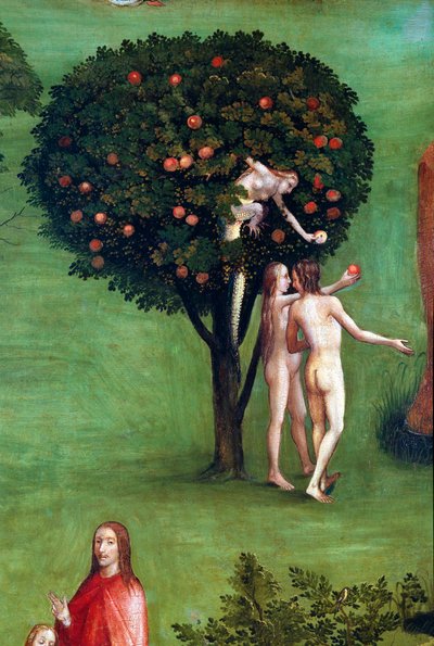 Tryptyk Sądu Ostatecznego, lewy panel. Adam i Ewa w raju, detal (malarstwo na drewnie, ok.1504) autorstwa Hieronymus Bosch