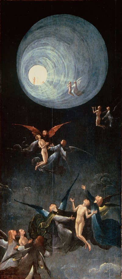 les ames bienheureuses. Le Paradis - wejście do nieba. Od: Cztery wizje zaświatów par Bosch, Hieronymus (ok. 1450-1516). Olej na drewnie, format : 88,8x39,9, ca 1490-1510, Palazzo Grimani, Wenecja autorstwa Hieronymus Bosch