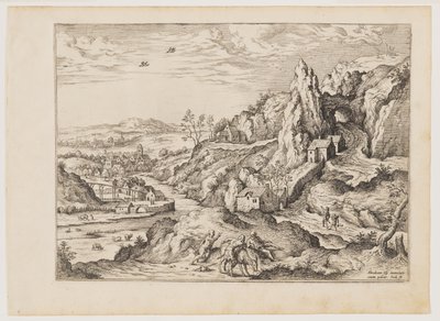 Abraham i Izaak w drodze na ofiarę, z krajobrazów ze scenami biblijnymi i mitologicznymi autorstwa Hieronymus Cock